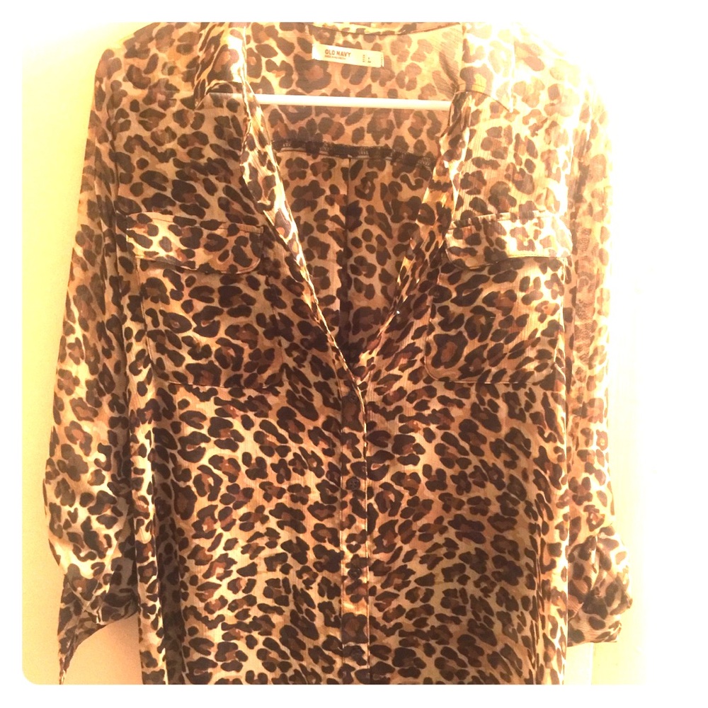 Old Navy sheer leopard print button down.